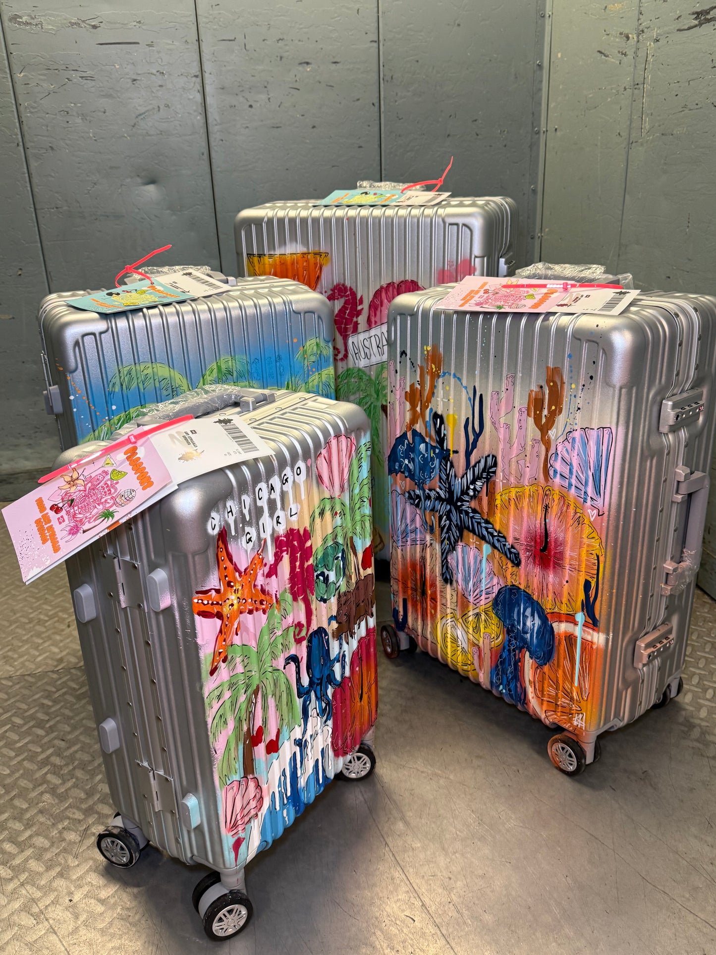 3. Custom Cabin And Medium Suitcase Set  (Silver)